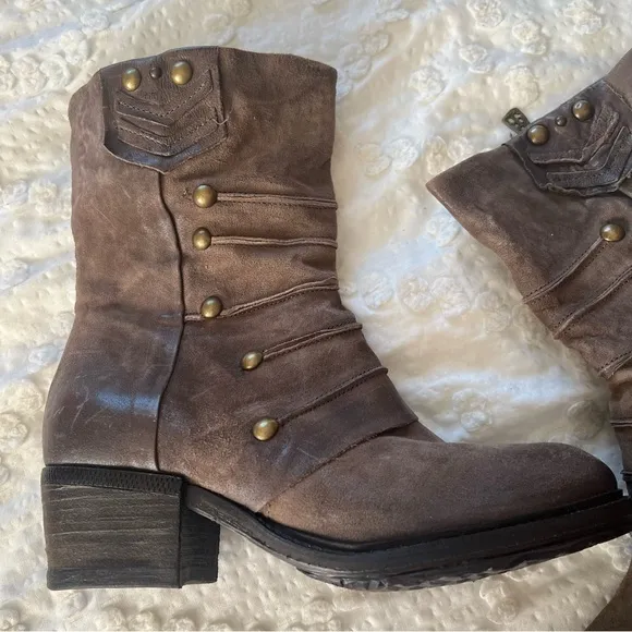 A.S.98 Military Dress Style Boots in Stone Leather Side Zip Women's 38 (US 7.5)
