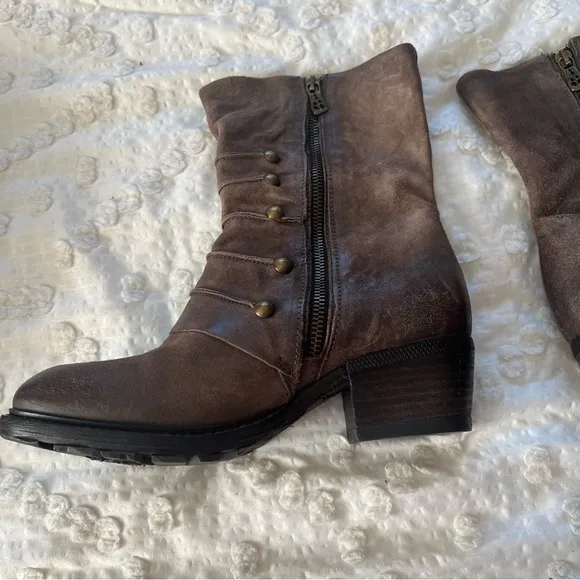 A.S.98 Military Dress Style Boots in Stone Leather Side Zip Women's 38 (US 7.5)