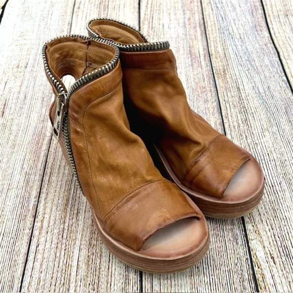 A.S.98 Naylor Women's Size 5.5 US 36 EU Leather Boho Zip Platform Wedge Sandals