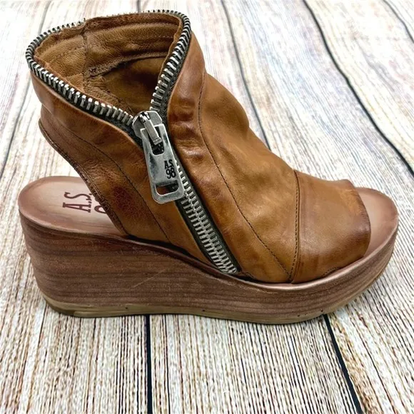 A.S.98 Naylor Women's Size 5.5 US 36 EU Leather Boho Zip Platform Wedge Sandals