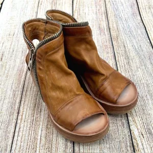 A.S.98 Naylor Women's Size 5.5 US 36 EU Leather Boho Zip Platform Wedge Sandals