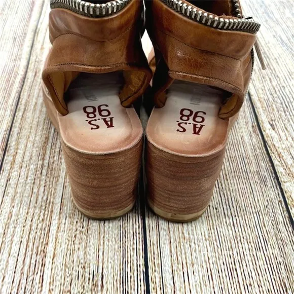 A.S.98 Naylor Women's Size 5.5 US 36 EU Leather Boho Zip Platform Wedge Sandals