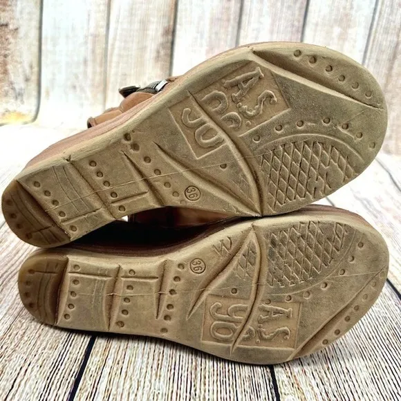 A.S.98 Naylor Women's Size 5.5 US 36 EU Leather Boho Zip Platform Wedge Sandals