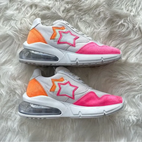 Atlantic Stars | Women’s Lania Neon Pink Orange White Sneakers Shoes Star Patch