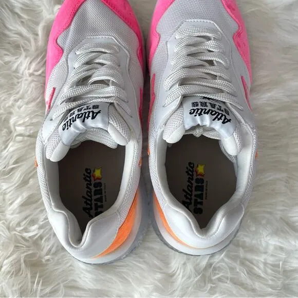 Atlantic Stars | Women’s Lania Neon Pink Orange White Sneakers Shoes Star Patch