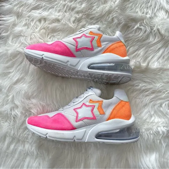 Atlantic Stars | Women’s Lania Neon Pink Orange White Sneakers Shoes Star Patch