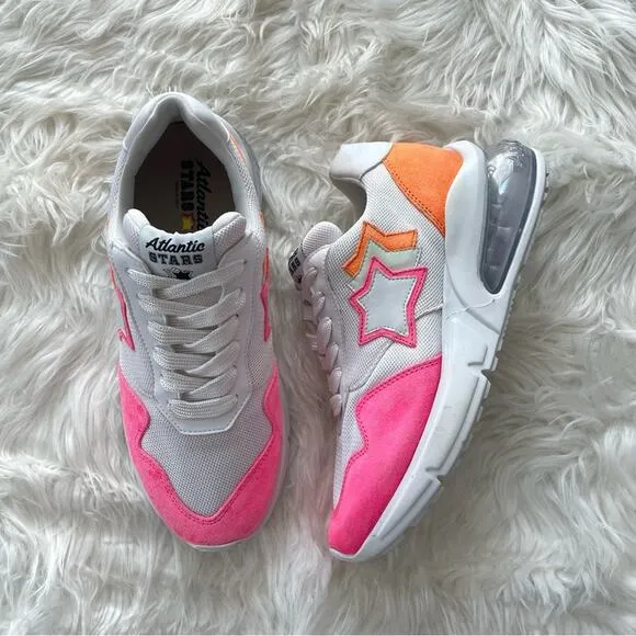 Atlantic Stars | Women’s Lania Neon Pink Orange White Sneakers Shoes Star Patch