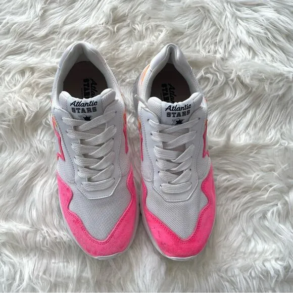 Atlantic Stars | Women’s Lania Neon Pink Orange White Sneakers Shoes Star Patch