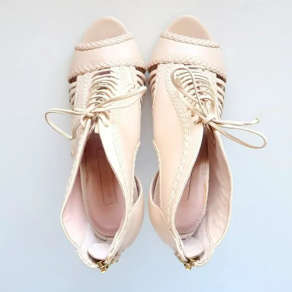 Avec Les Filles Nude Lace-up Cutout Peep Toe Caged Heels Bootie Shoes 6.5