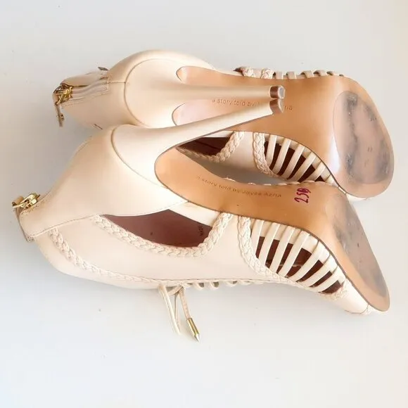 Avec Les Filles Nude Lace-up Cutout Peep Toe Caged Heels Bootie Shoes 6.5