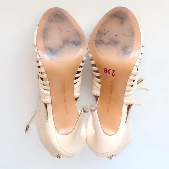 Avec Les Filles Nude Lace-up Cutout Peep Toe Caged Heels Bootie Shoes 6.5