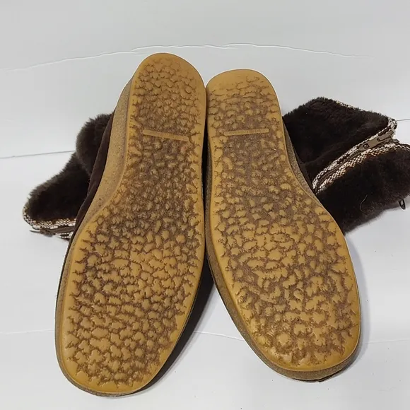 B14 Vintage Quoddy Moccasins Boots Sherpa Leather Snow Brown Women's Size 10