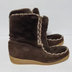 B14 Vintage Quoddy Moccasins Boots Sherpa Leather Snow Brown Women's Size 10