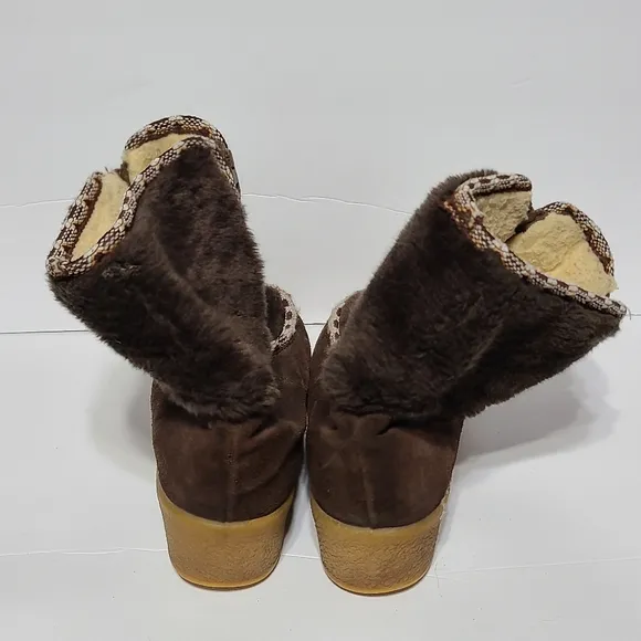 B14 Vintage Quoddy Moccasins Boots Sherpa Leather Snow Brown Women's Size 10