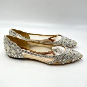Badgley Mischka BHLDN Womens Size 7 Gigi Jeweled Ivory Ballet Flats Shoes