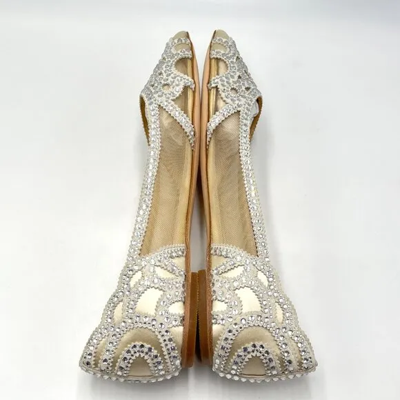 Badgley Mischka BHLDN Womens Size 7 Gigi Jeweled Ivory Ballet Flats Shoes