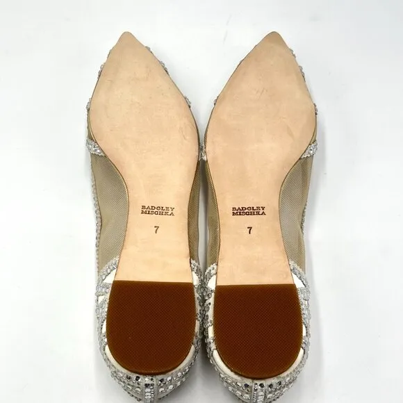 Badgley Mischka BHLDN Womens Size 7 Gigi Jeweled Ivory Ballet Flats Shoes