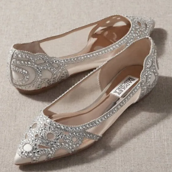 Badgley Mischka BHLDN Womens Size 7 Gigi Jeweled Ivory Ballet Flats Shoes