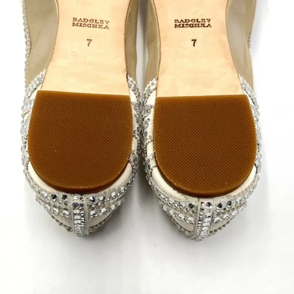 Badgley Mischka BHLDN Womens Size 7 Gigi Jeweled Ivory Ballet Flats Shoes