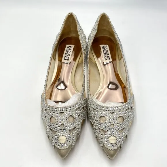 Badgley Mischka BHLDN Womens Size 7 Gigi Jeweled Ivory Ballet Flats Shoes