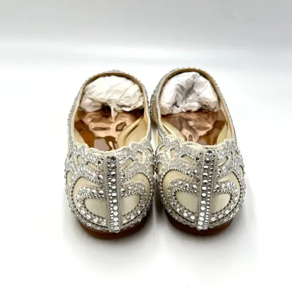 Badgley Mischka BHLDN Womens Size 7 Gigi Jeweled Ivory Ballet Flats Shoes