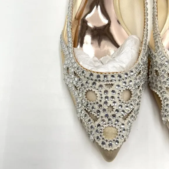 Badgley Mischka BHLDN Womens Size 7 Gigi Jeweled Ivory Ballet Flats Shoes