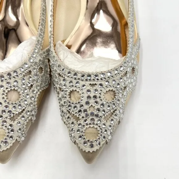 Badgley Mischka BHLDN Womens Size 7 Gigi Jeweled Ivory Ballet Flats Shoes