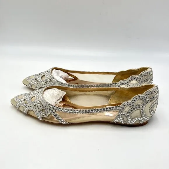 Badgley Mischka BHLDN Womens Size 7 Gigi Jeweled Ivory Ballet Flats Shoes