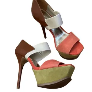 Bakers Suede Colorblock Venessa Stiletto Platform Sandals Size 7.5 BackZip Boho