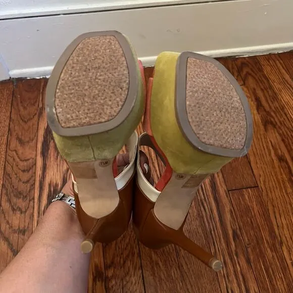 Bakers Suede Colorblock Venessa Stiletto Platform Sandals Size 7.5 BackZip Boho