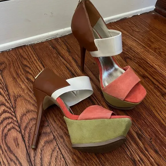 Bakers Suede Colorblock Venessa Stiletto Platform Sandals Size 7.5 BackZip Boho