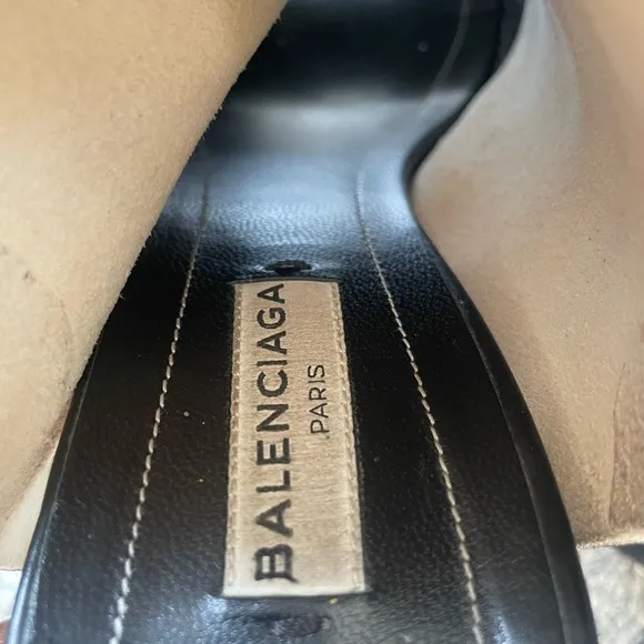BALENCIAGA Slash Black Pebbled Leather Open Toe Stiletto Slingback Heels