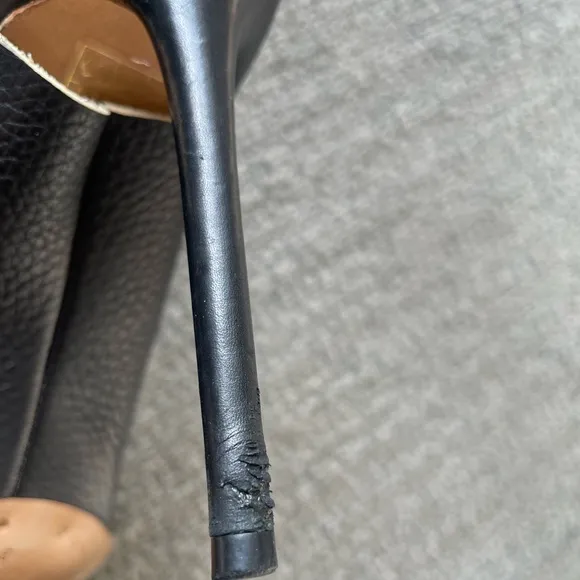 BALENCIAGA Slash Black Pebbled Leather Open Toe Stiletto Slingback Heels