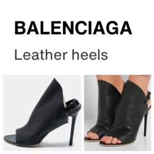 BALENCIAGA Slash Black Pebbled Leather Open Toe Stiletto Slingback Heels
