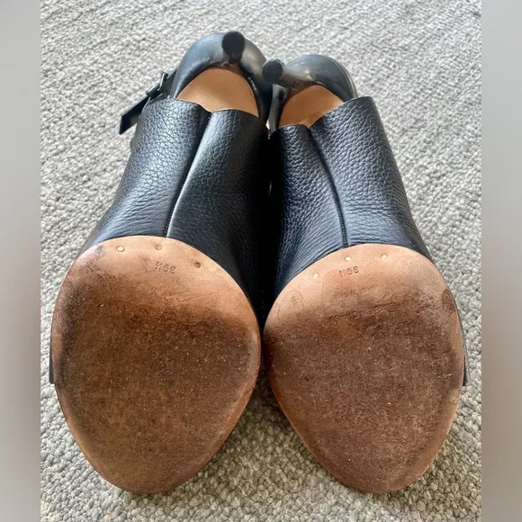 BALENCIAGA Slash Black Pebbled Leather Open Toe Stiletto Slingback Heels