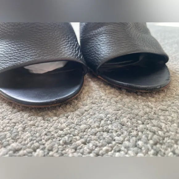 BALENCIAGA Slash Black Pebbled Leather Open Toe Stiletto Slingback Heels
