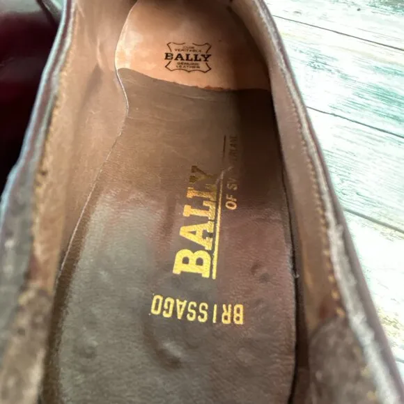 Bally Brissago Oxfords Mens 9.5D Burgundy Leather Plaint Toe Dress Shoes Derby