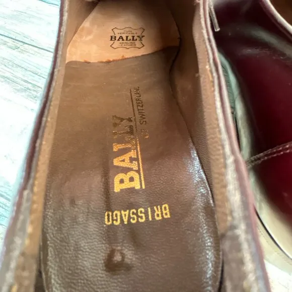 Bally Brissago Oxfords Mens 9.5D Burgundy Leather Plaint Toe Dress Shoes Derby