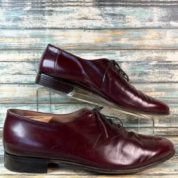 Bally Brissago Oxfords Mens 9.5D Burgundy Leather Plaint Toe Dress Shoes Derby