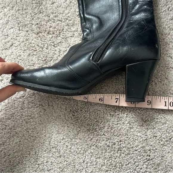 BALLY Vintage Black Leather Tall Knee High Heeled Boots