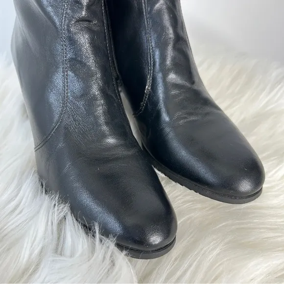 BALLY Vintage Black Leather Tall Knee High Heeled Boots