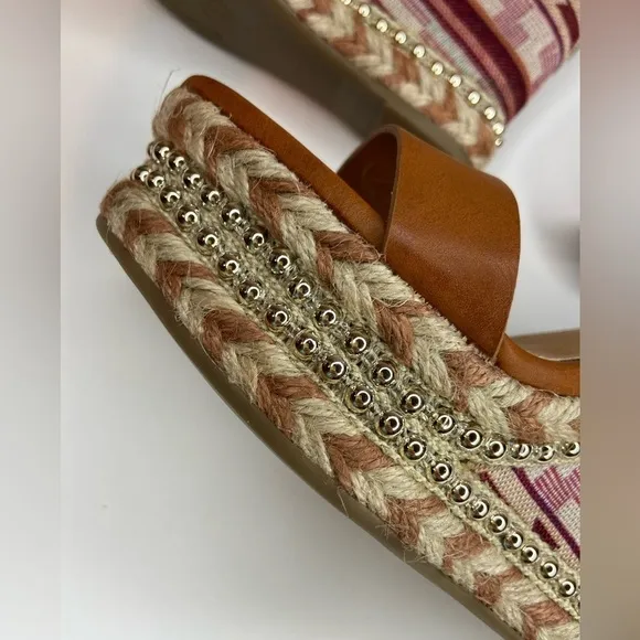 Bamboo~NIB~Boho Style Espadrille Wedge Platform Ankle Strap Sandals~Size 6