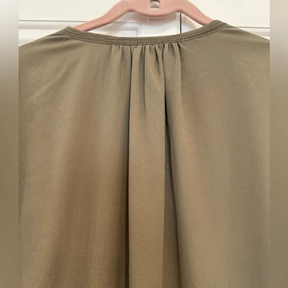Banana Republic Boho Drop Waist Long Sleeve Pleated Neck Knee Length Dress Olive