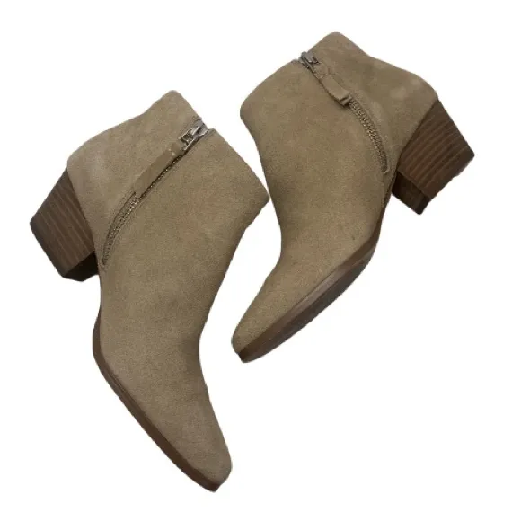 Banana Republic Genuine Suede Side Zip Stacked Block Heel Ankle Boots Taupe 5.5