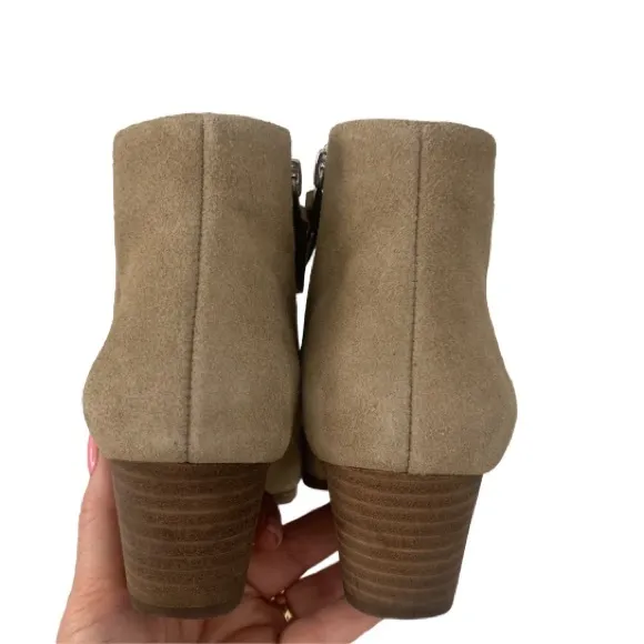 Banana Republic Genuine Suede Side Zip Stacked Block Heel Ankle Boots Taupe 5.5