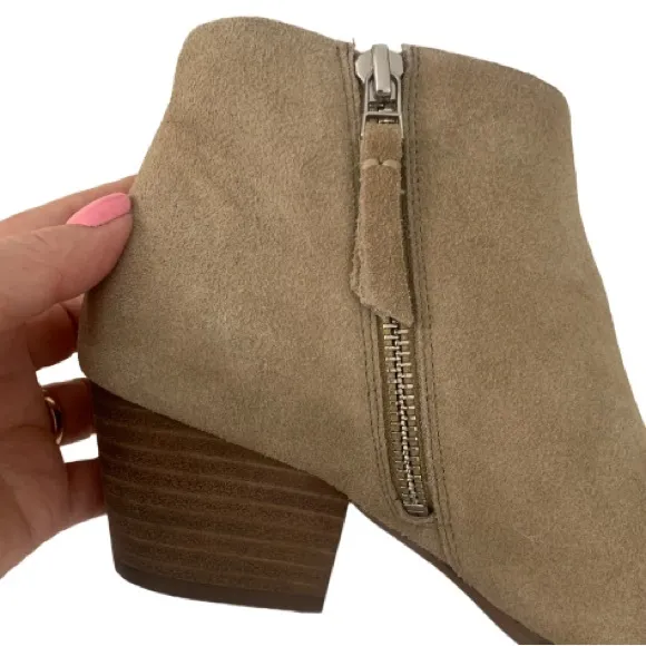 Banana Republic Genuine Suede Side Zip Stacked Block Heel Ankle Boots Taupe 5.5