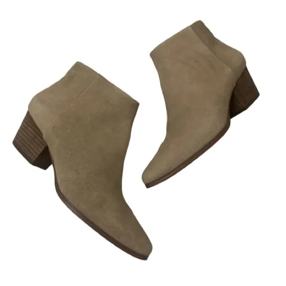 Banana Republic Genuine Suede Side Zip Stacked Block Heel Ankle Boots Taupe 5.5