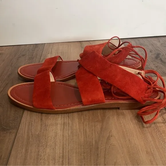Banana republic Rust Burt Red suede leather sandals, ankle ties s 8.5
