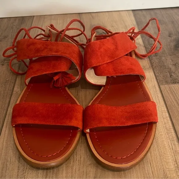 Banana republic Rust Burt Red suede leather sandals, ankle ties s 8.5