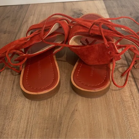 Banana republic Rust Burt Red suede leather sandals, ankle ties s 8.5